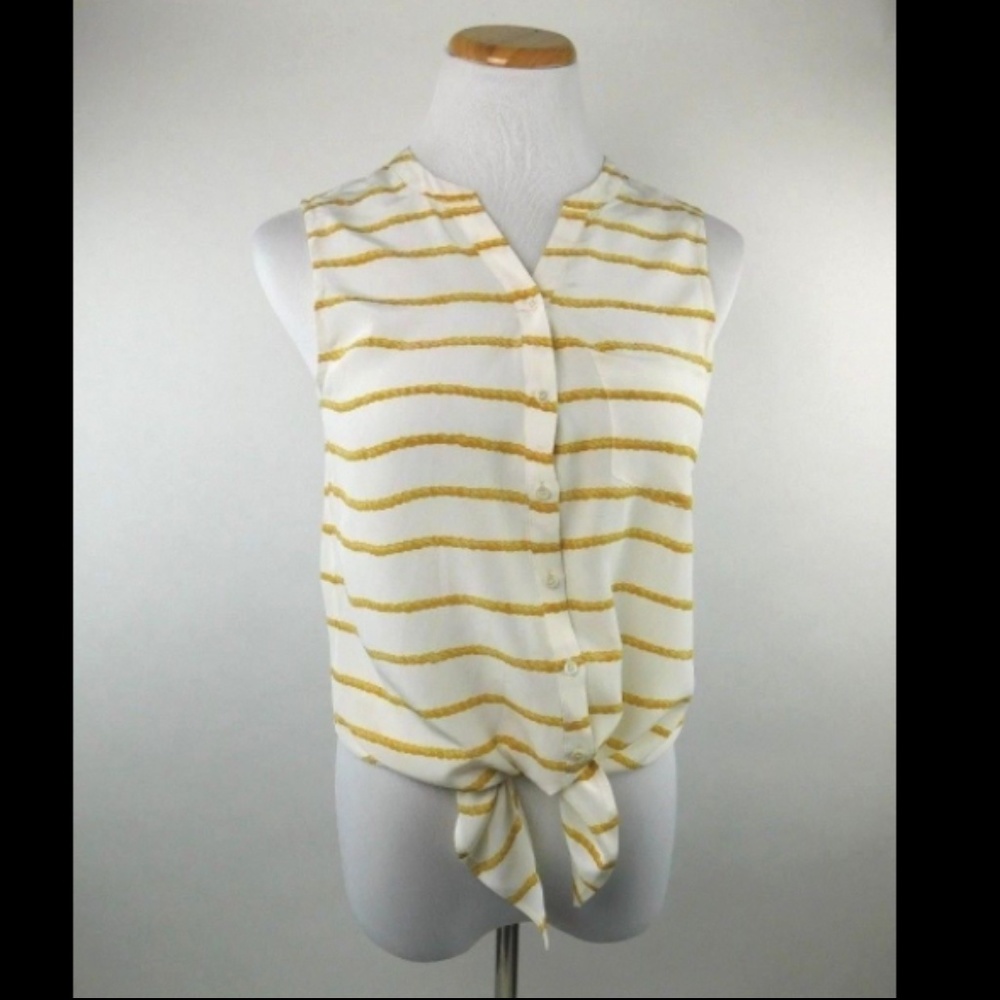 Joie XS Silk Edalette Gold Rope Tie Waist Blouse